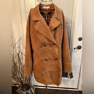 JustFab Tan Double-Breasted Light-weight Pea Coat